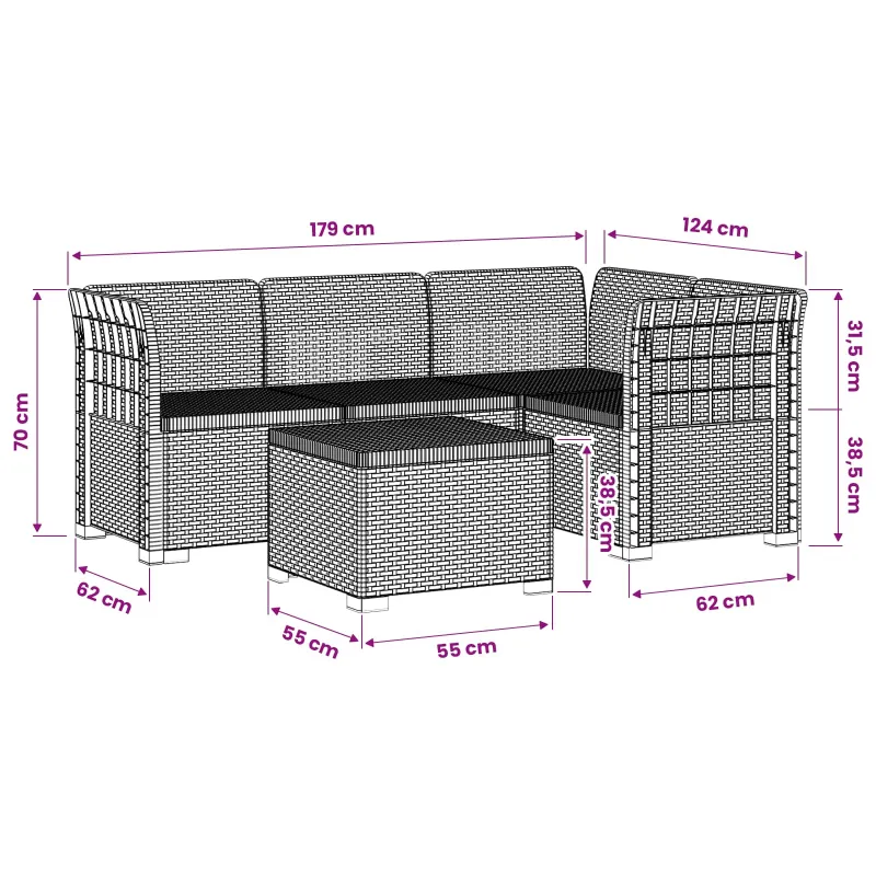 4 Vietų Sodo Sofa Ratanų Imitacija PP Šviesiai pilka