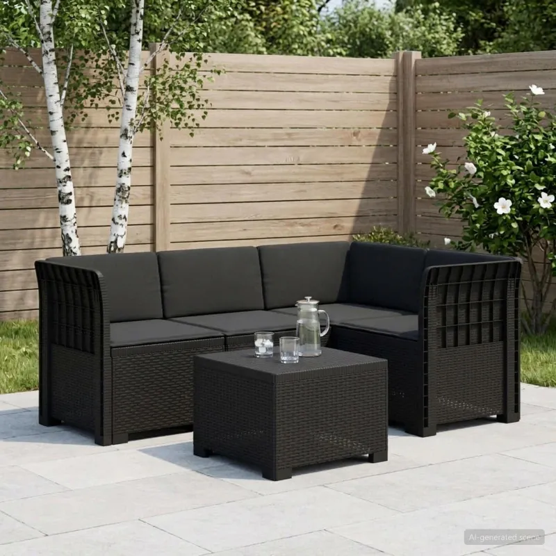 4 Vietų Sodo Sofa su Pagalvėlėmis Ratanų Imitacija PP Antracito