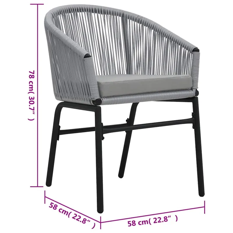 Bistro-Setti pehmusteilla, 3-os osat, harmaa, PE-ratania