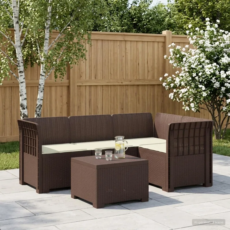 4 Vietų Sodo Sofa su Pagalvėlėmis Ratanų Imitacija PP Ruda