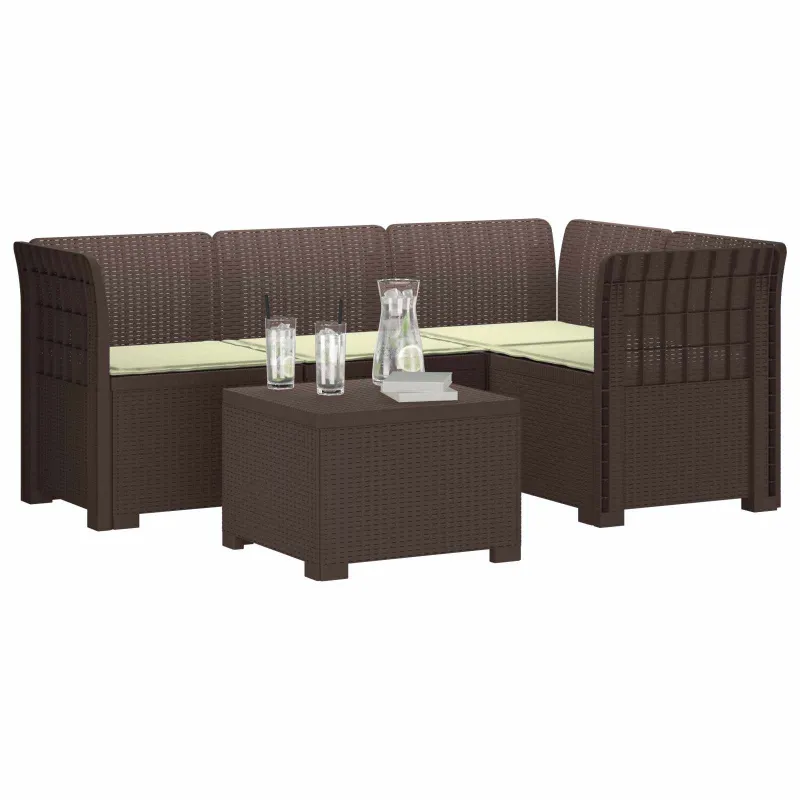 4 Vietų Sodo Sofa su Pagalvėlėmis Ratanų Imitacija PP Ruda
