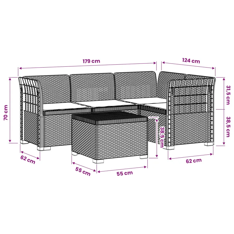 4 Vietų Sodo Sofa su Pagalvėlėmis Ratanų Imitacija PP Ruda