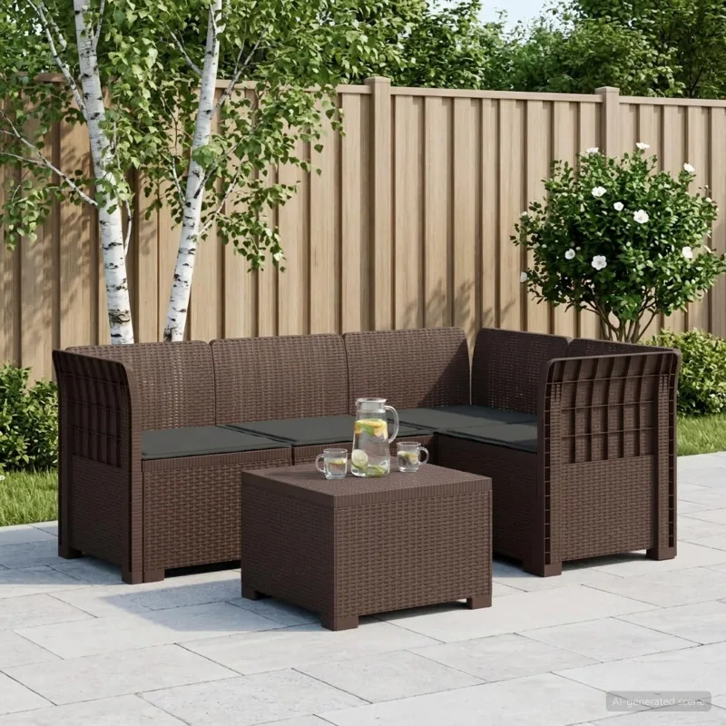 4 Vietų Sodo Sofa su Pagalvėlėmis Ratanų Imitacija PP Ruda
