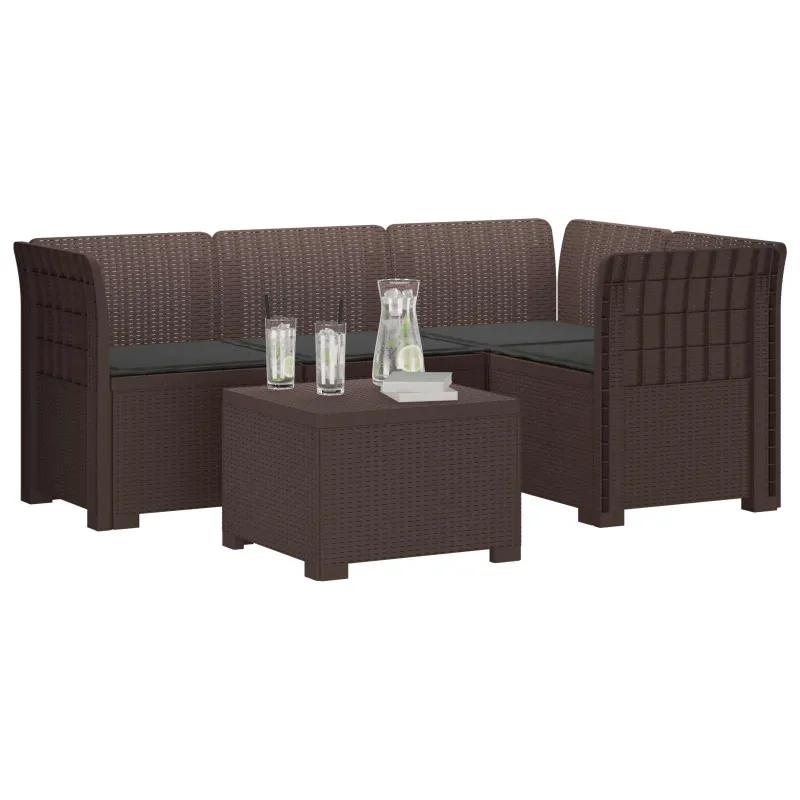 4 Vietų Sodo Sofa su Pagalvėlėmis Ratanų Imitacija PP Ruda