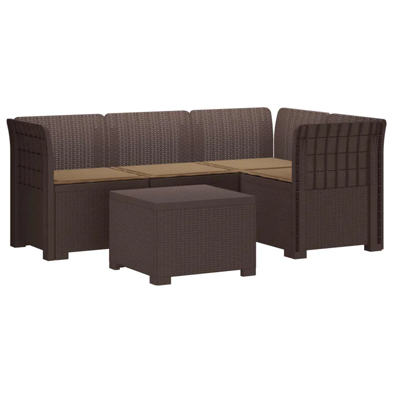 4 Vietų Sodo Sofa su Pagalvėlėmis Ratanų Imitacija PP Ruda