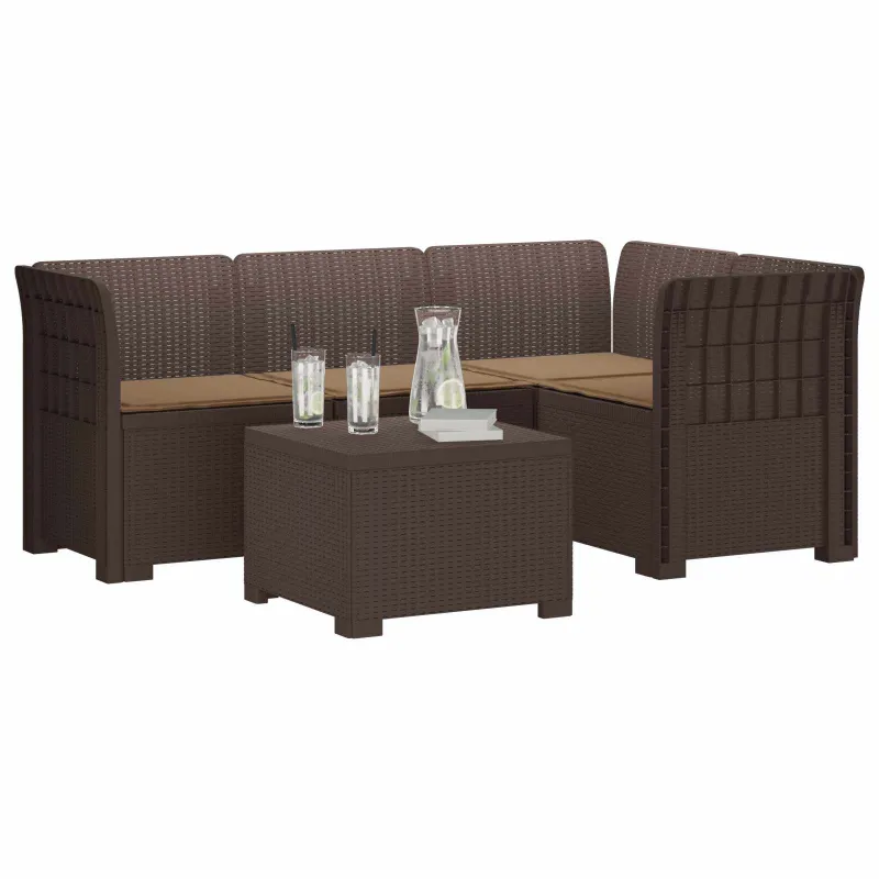 4 Vietų Sodo Sofa su Pagalvėlėmis Ratanų Imitacija PP Ruda