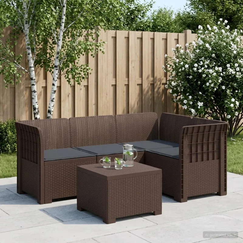 4 Vietų Sodo Sofa su Pagalvėlėmis Ratanų Imitacija PP Ruda