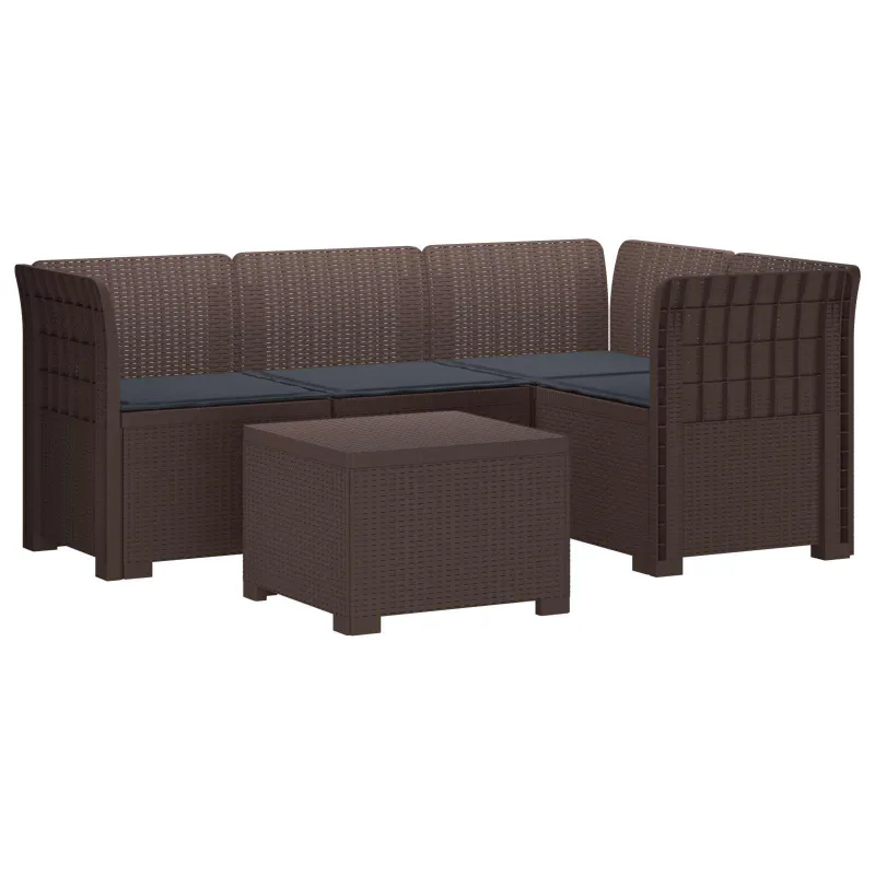 4 Vietų Sodo Sofa su Pagalvėlėmis Ratanų Imitacija PP Ruda