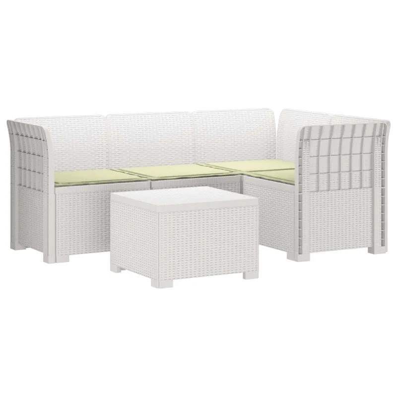 4 Vietų Sodo Sofa su Pagalvėlėmis Ratanų Imitacija PP Balta