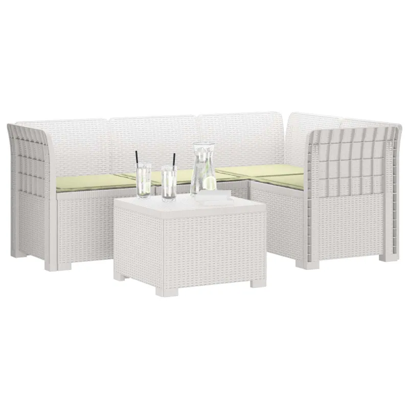 4 Vietų Sodo Sofa su Pagalvėlėmis Ratanų Imitacija PP Balta