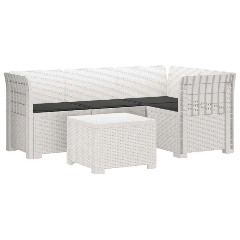 4 Vietų Sodo Sofa su Pagalvėlėmis Ratanų Imitacija PP Balta