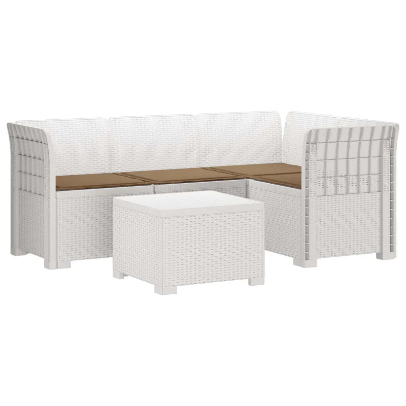 4 Vietų Sodo Sofa su Pagalvėlėmis Ratanų Imitacija PP Balta