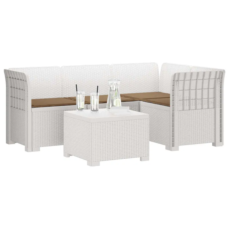 4 Vietų Sodo Sofa su Pagalvėlėmis Ratanų Imitacija PP Balta