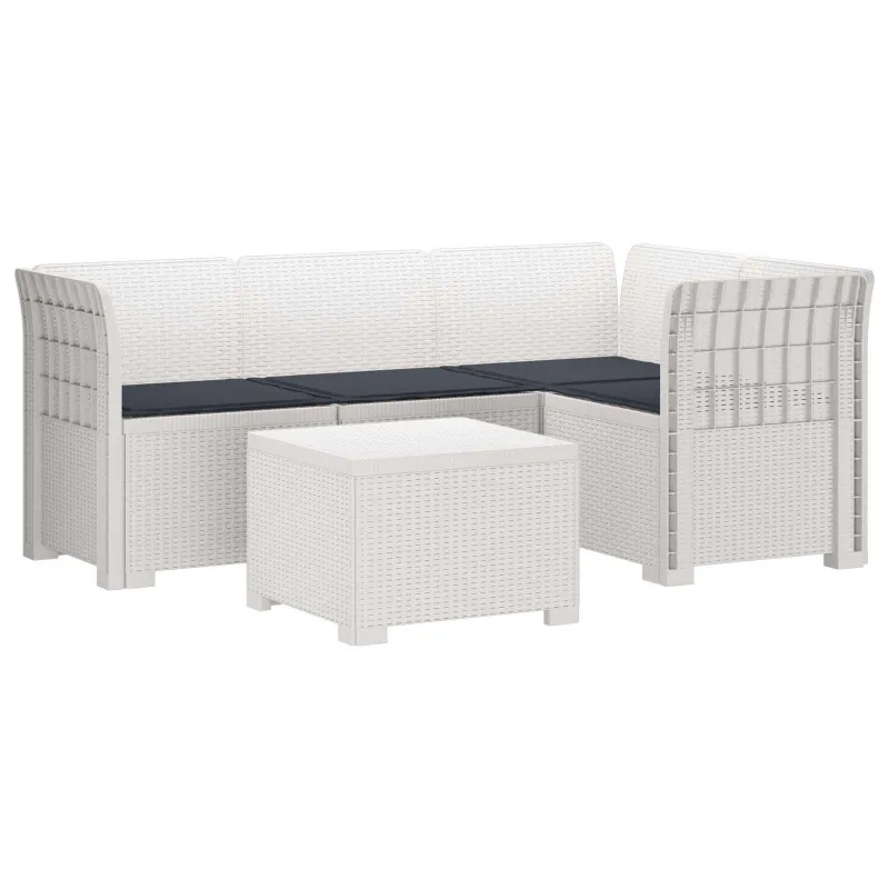 4 Vietų Sodo Sofa su Pagalvėlėmis Ratanų Imitacija PP Balta