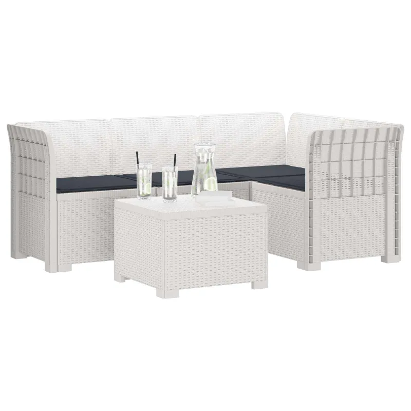4 Vietų Sodo Sofa su Pagalvėlėmis Ratanų Imitacija PP Balta
