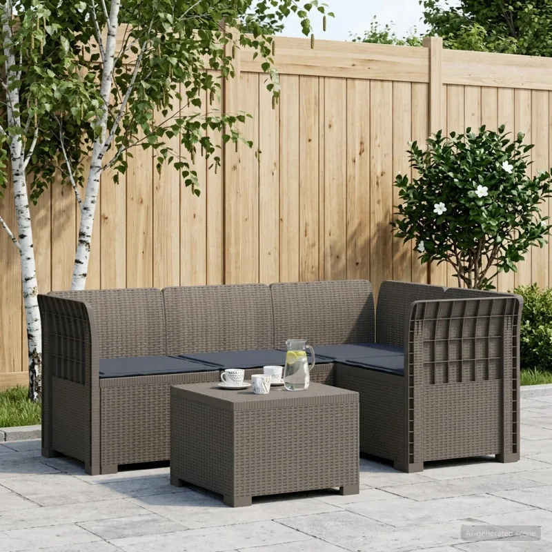4 Vietų Sodo Sofa su Pagalvėlėmis Ratanų Imitacija PP