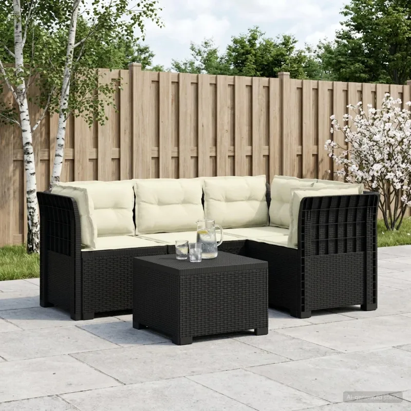 4 Vietų Sodo Sofa su Pagalvėlėmis Ratanų Imitacija PP Antracito