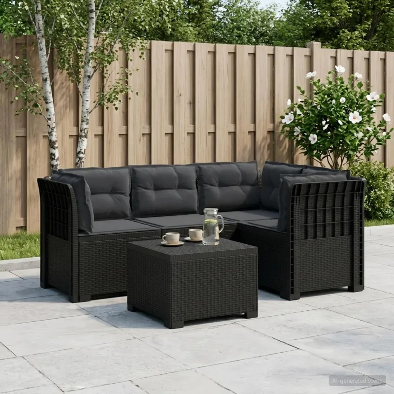 4 Vietų Sodo Sofa su Pagalvėlėmis Ratanų Imitacija PP Antracito