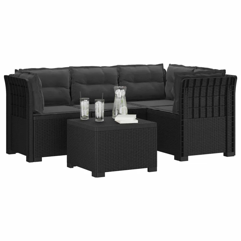 4 Vietų Sodo Sofa su Pagalvėlėmis Ratanų Imitacija PP Antracito