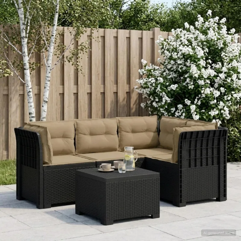 4 Vietų Sodo Sofa su Pagalvėlėmis Ratanų Imitacija PP Antracito