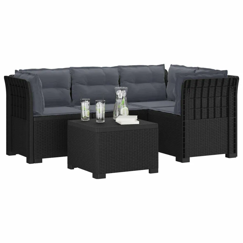 4 Vietų Sodo Sofa su Pagalvėlėmis Ratanų Imitacija PP Antracito