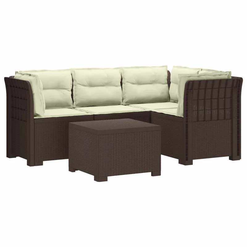 4 Vietų Sodo Sofa su Pagalvėlėmis Ratanų Imitacija PP Ruda