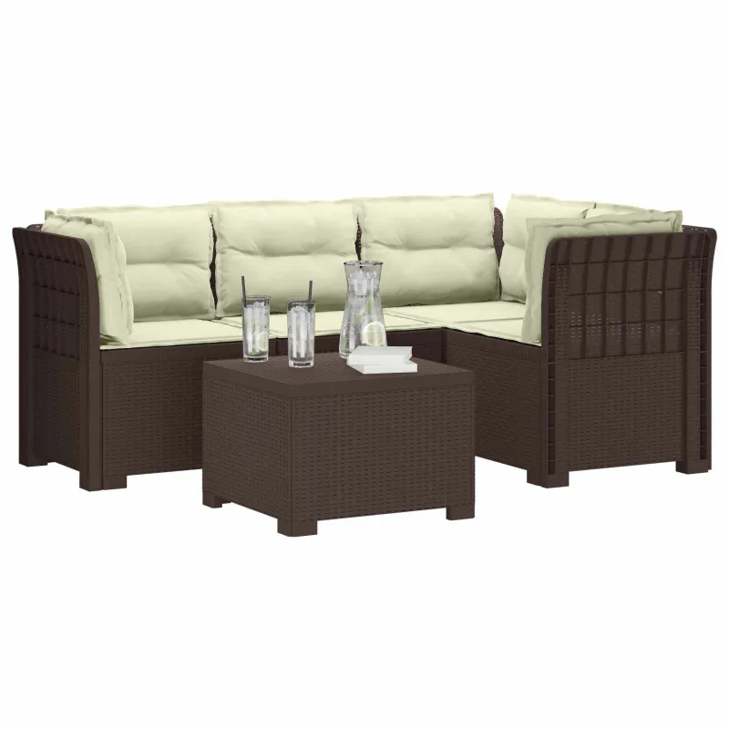 4 Vietų Sodo Sofa su Pagalvėlėmis Ratanų Imitacija PP Ruda