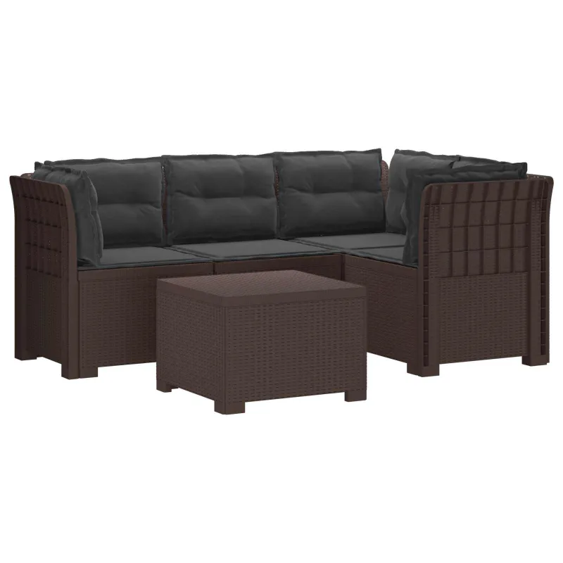 4 Vietų Sodo Sofa su Pagalvėlėmis Ratanų Imitacija PP Ruda