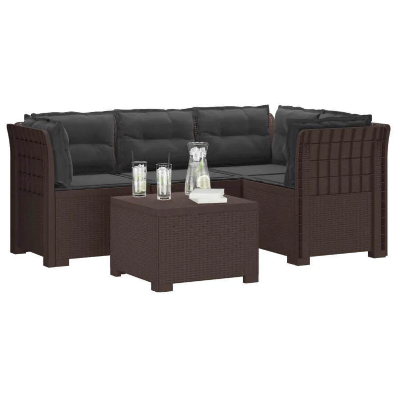 4 Vietų Sodo Sofa su Pagalvėlėmis Ratanų Imitacija PP Ruda
