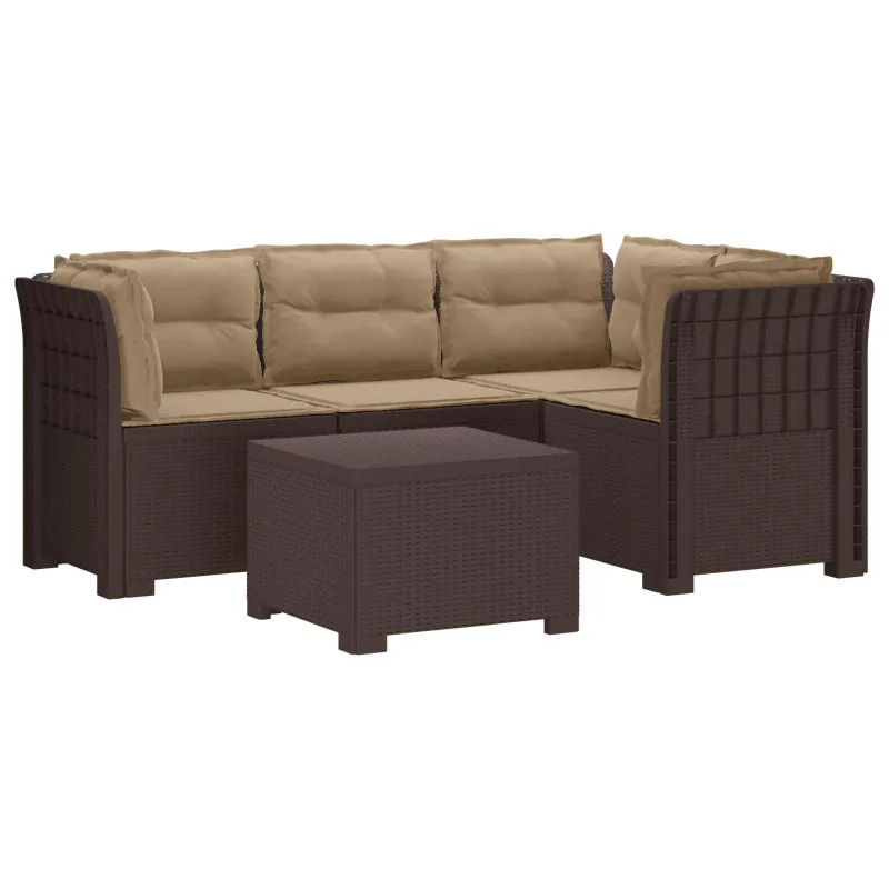 4 Vietų Sodo Sofa su Pagalvėlėmis Ratanų Imitacija PP Ruda