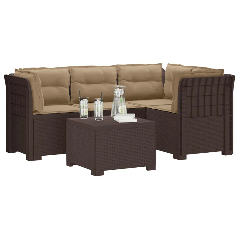 4 Vietų Sodo Sofa su Pagalvėlėmis Ratanų Imitacija PP Ruda