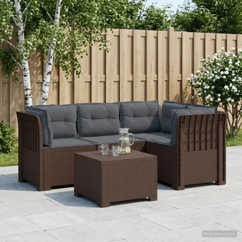 4 Vietų Sodo Sofa su Pagalvėlėmis Ratanų Imitacija PP Ruda