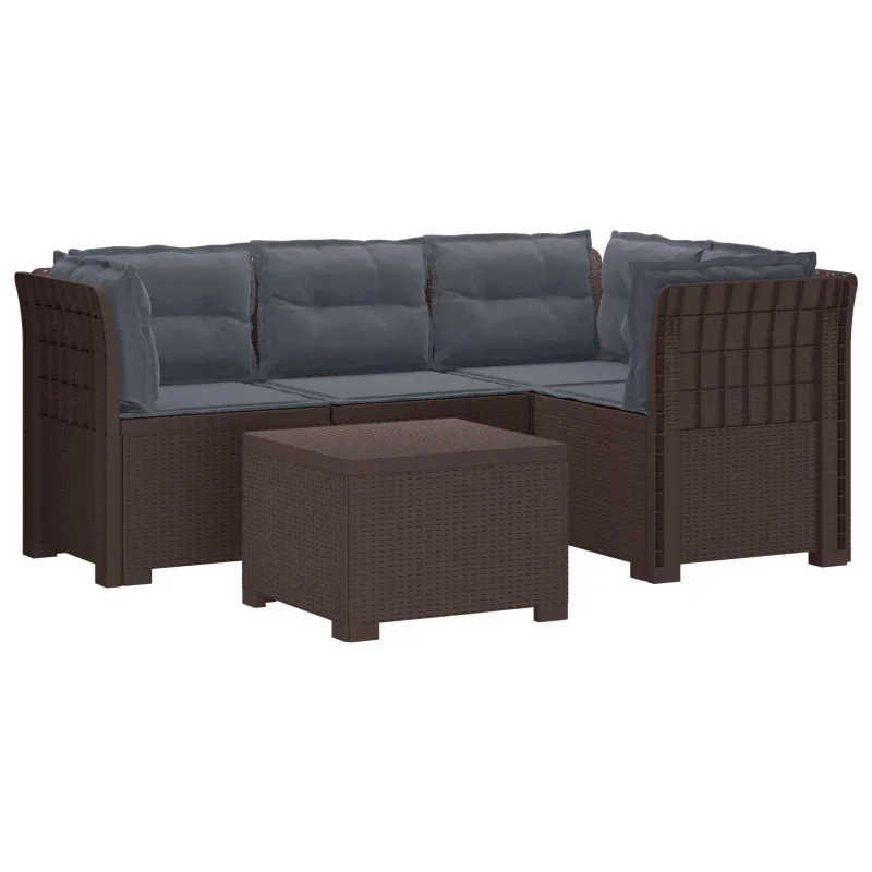 4 Vietų Sodo Sofa su Pagalvėlėmis Ratanų Imitacija PP Ruda
