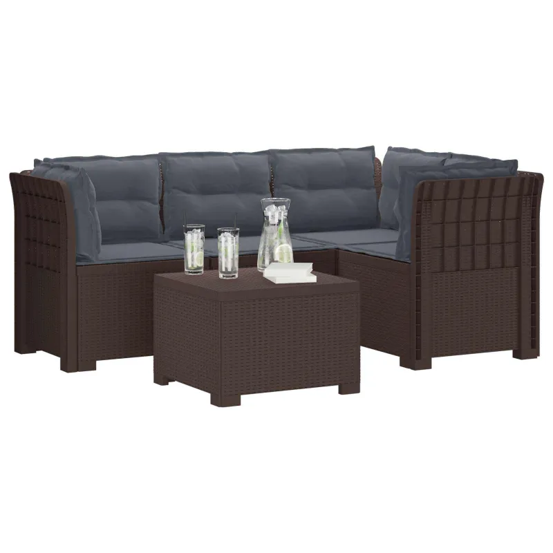 4 Vietų Sodo Sofa su Pagalvėlėmis Ratanų Imitacija PP Ruda