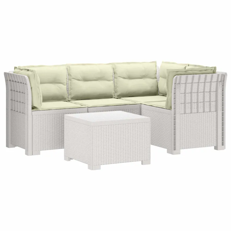 4 Vietų Sodo Sofa su Pagalvėlėmis Ratanų Imitacija PP Balta