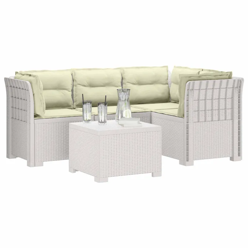 4 Vietų Sodo Sofa su Pagalvėlėmis Ratanų Imitacija PP Balta