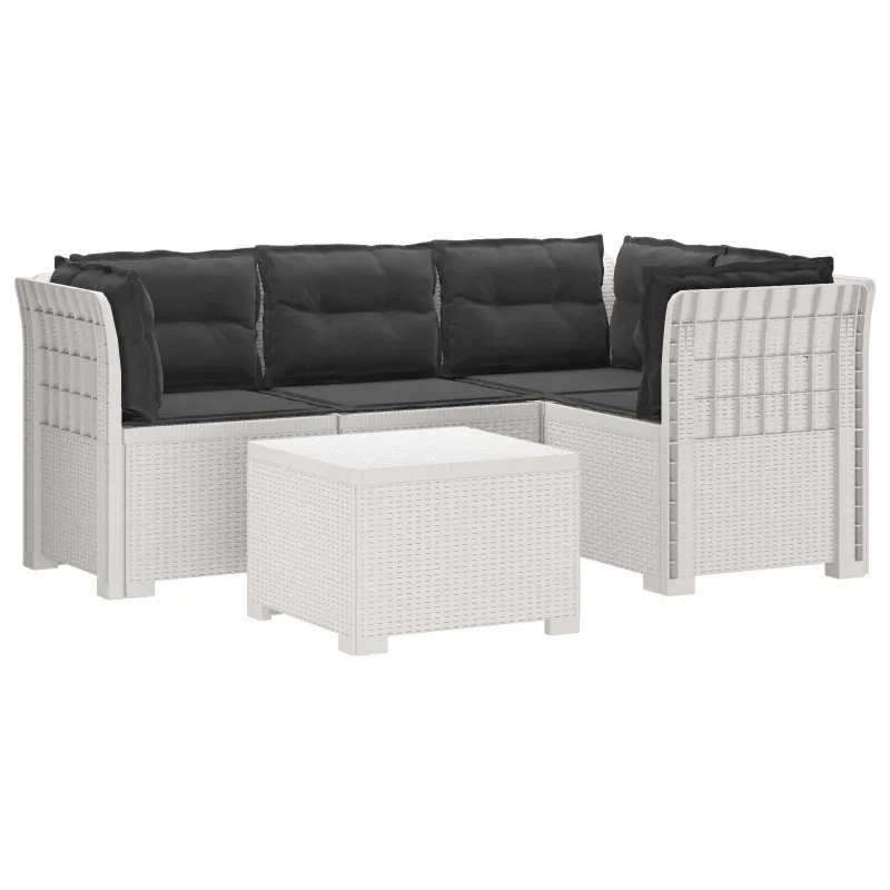 4 Vietų Sodo Sofa su Pagalvėlėmis Ratanų Imitacija PP Balta