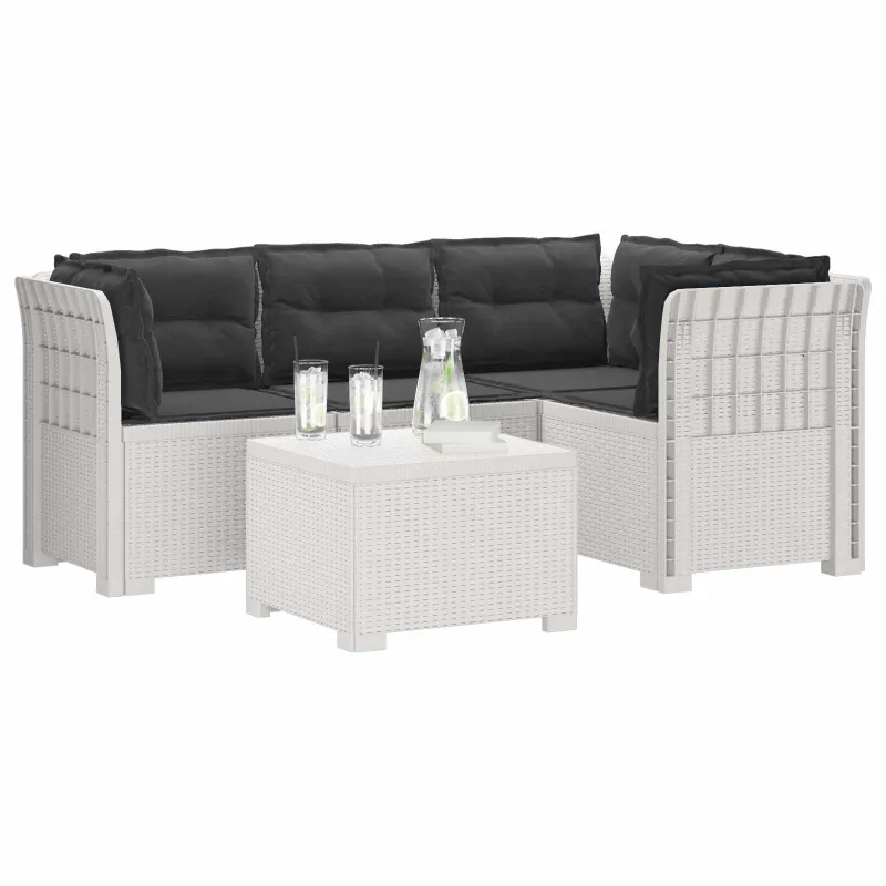 4 Vietų Sodo Sofa su Pagalvėlėmis Ratanų Imitacija PP Balta