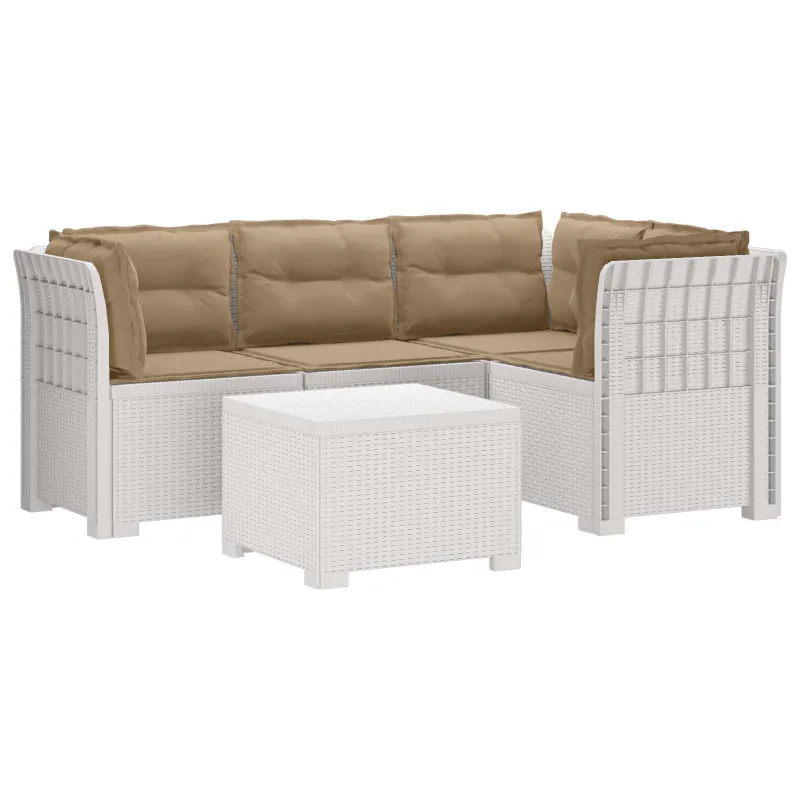 4 Vietų Sodo Sofa su Pagalvėlėmis Ratanų Imitacija PP Balta