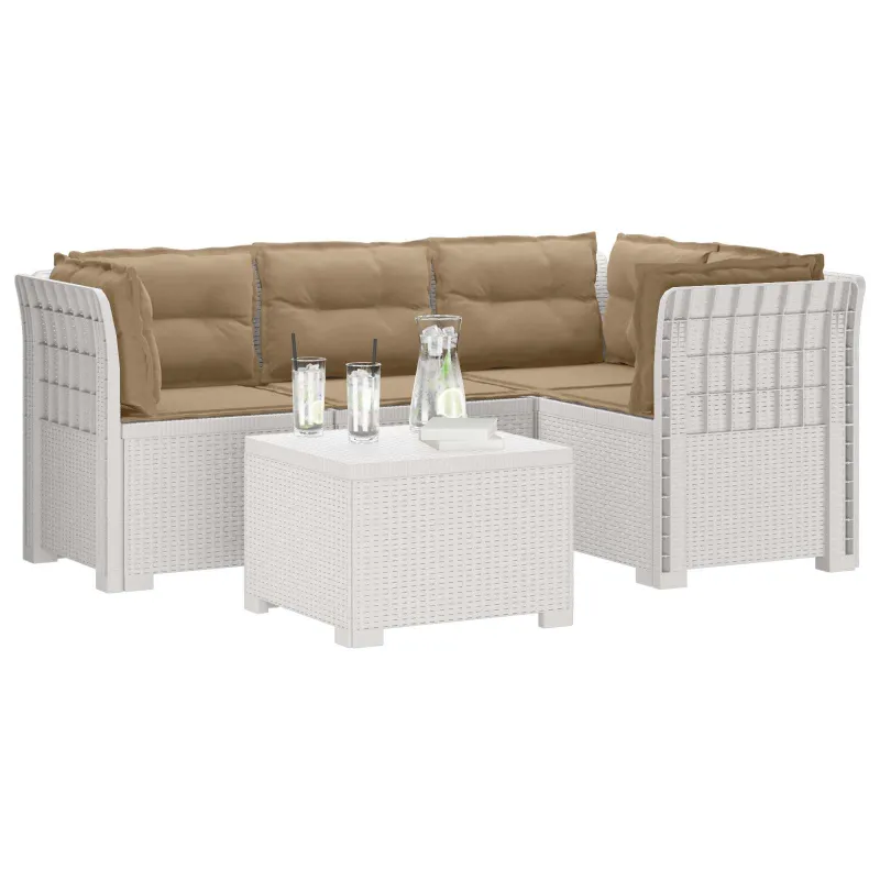 4 Vietų Sodo Sofa su Pagalvėlėmis Ratanų Imitacija PP Balta