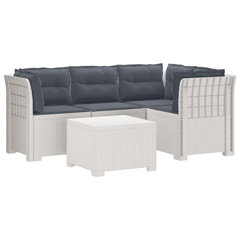 4 Vietų Sodo Sofa su Pagalvėlėmis Ratanų Imitacija PP Balta