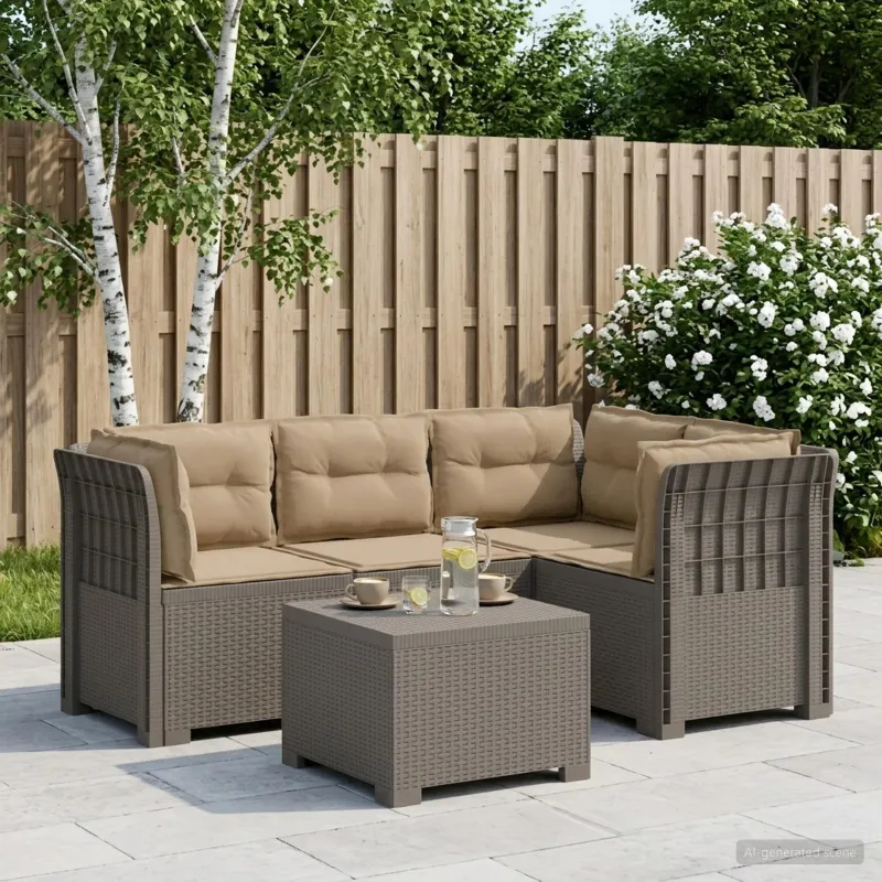 4 Vietų Sodo Sofa su Pagalvėlėmis Ratanų Imitacija PP