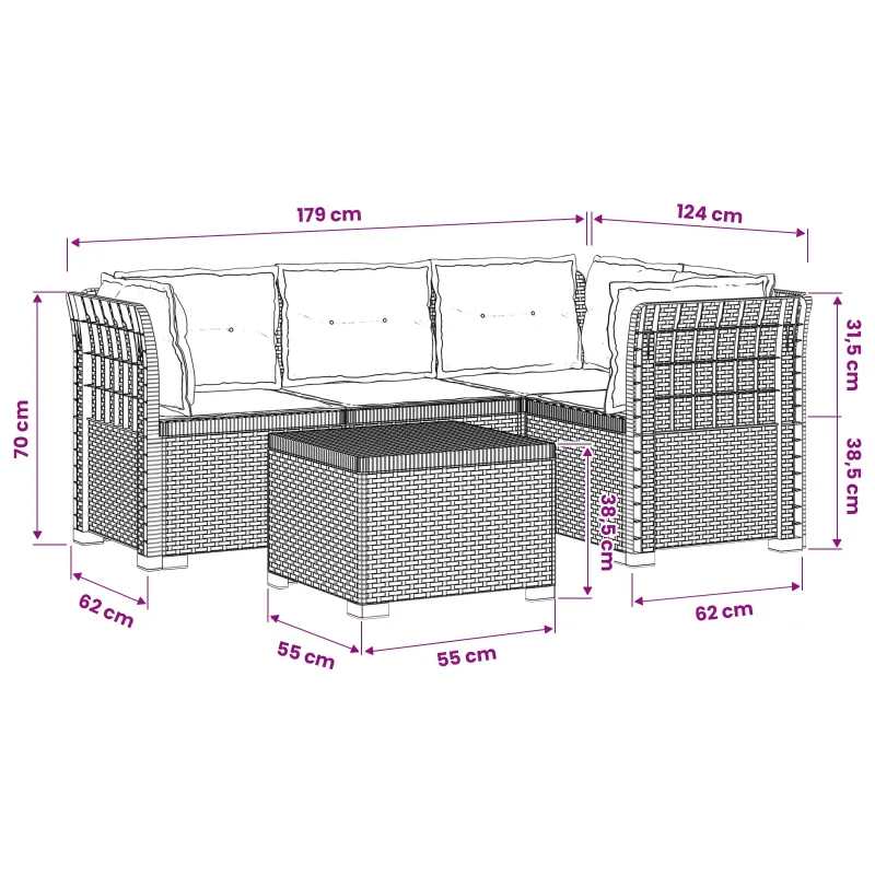 4 Vietų Sodo Sofa su Pagalvėlėmis Ratanų Imitacija PP
