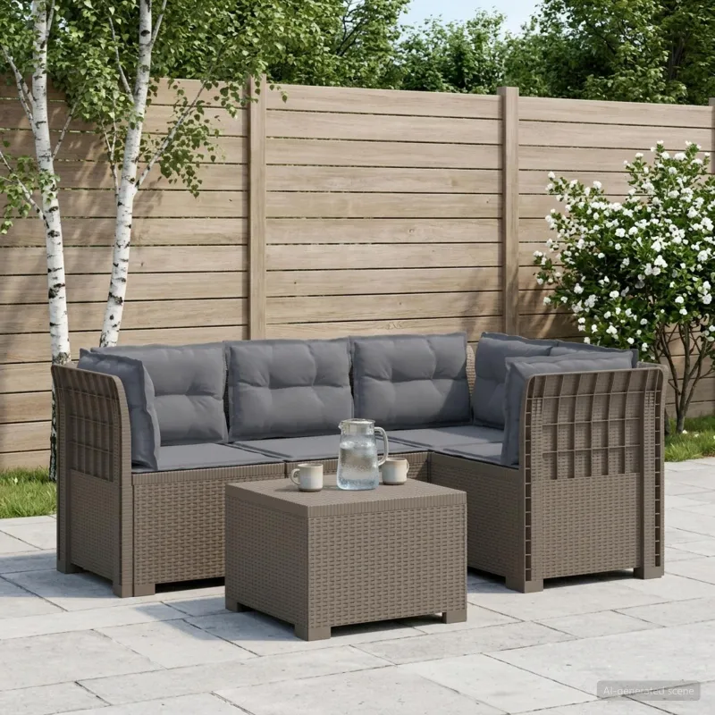 4 Vietų Sodo Sofa su Pagalvėlėmis Ratanų Imitacija PP