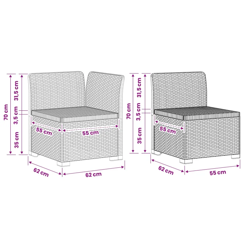 5-vietė sodo sofa Rataninio išvaizdos PP Balta