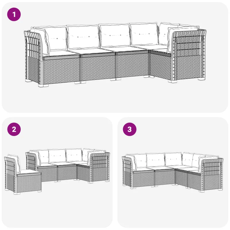 5-vietė sodo sofa su pagalvėlėmis Rataninio išvaizdos PP Ruda