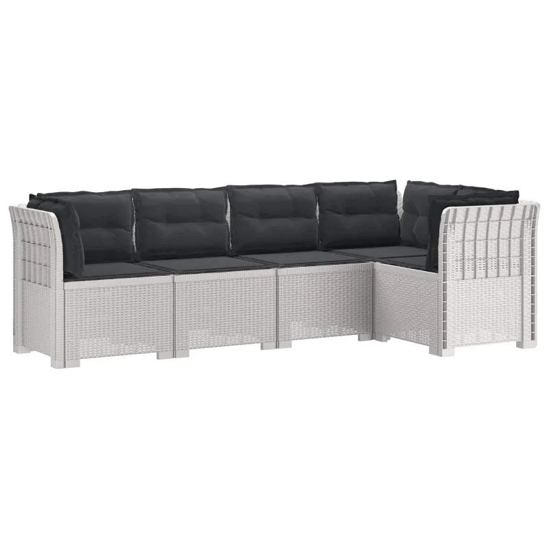 5-vietė sodo sofa su pagalvėlėmis Rataninio išvaizdos PP Balta
