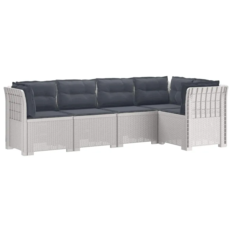5-vietė sodo sofa su pagalvėlėmis Rataninio išvaizdos PP Balta