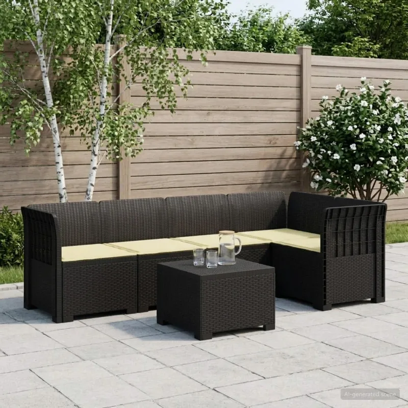 5-vietė sodo sofa su pagalvėlėmis Rataninio išvaizdos PP