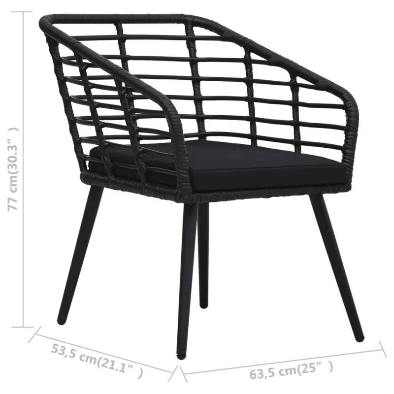 Bistrokalustesarja, 3-osainen, musta, polyratasta